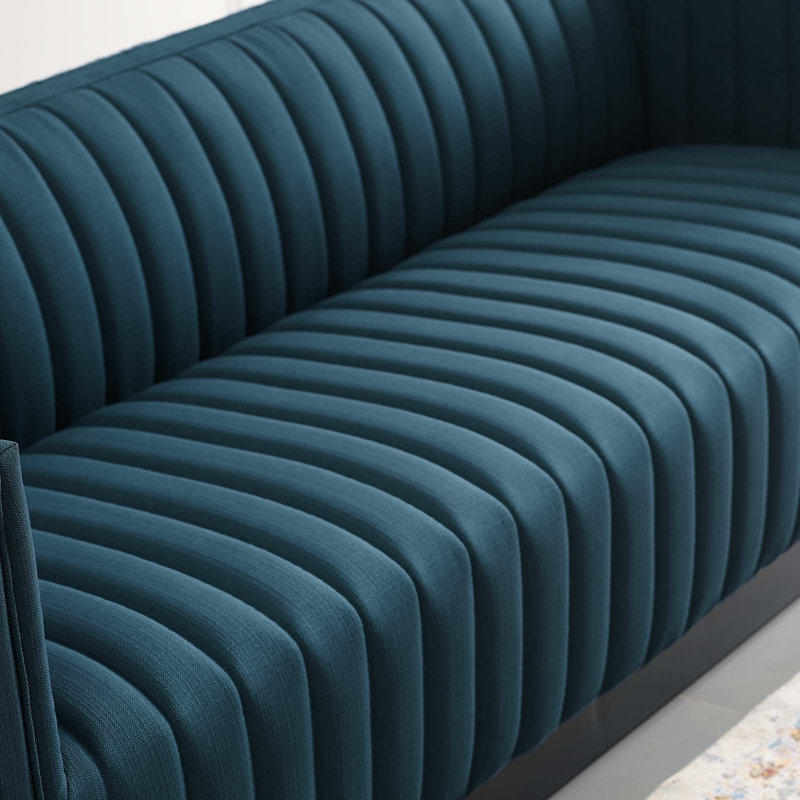 Modway Conjure Channel Tufted Velvet Sofa, Azure Polyester
