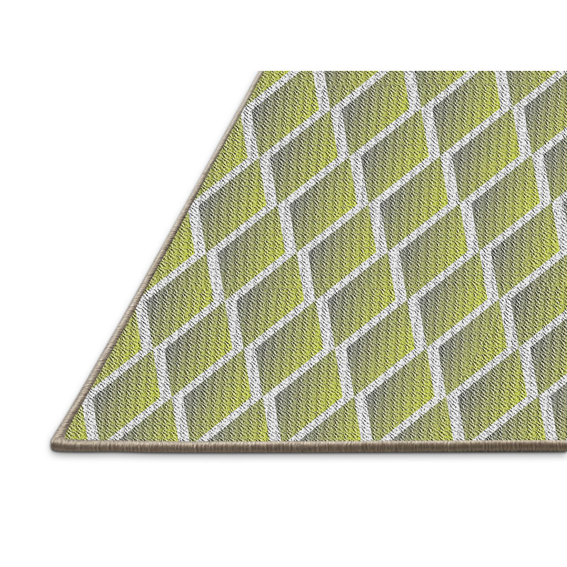Tapis vert/blanc à motifs, Rectangle 5 pi x 7 pi