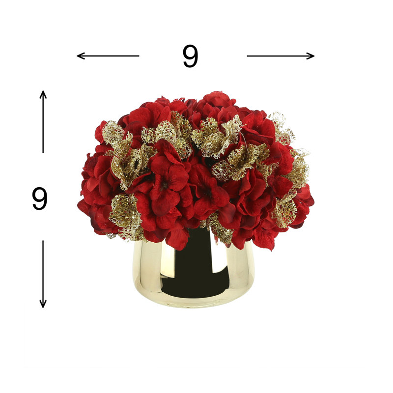Hydrangea Holiday Arrangement Bundle, Red/White/Gold
