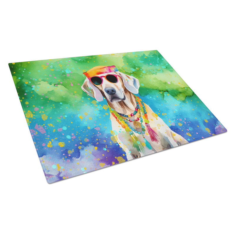 Weimaraner Hippie Dawg Glass Cutting Board Large