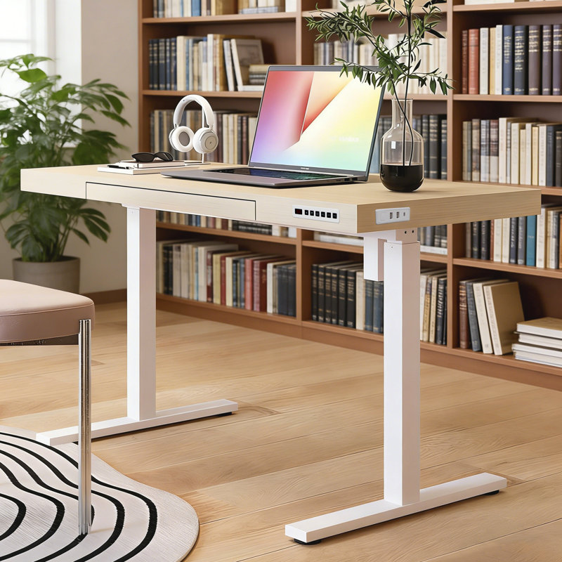 Gooitsen Height Adjustable Standing Desk, Natural/White, 55" 