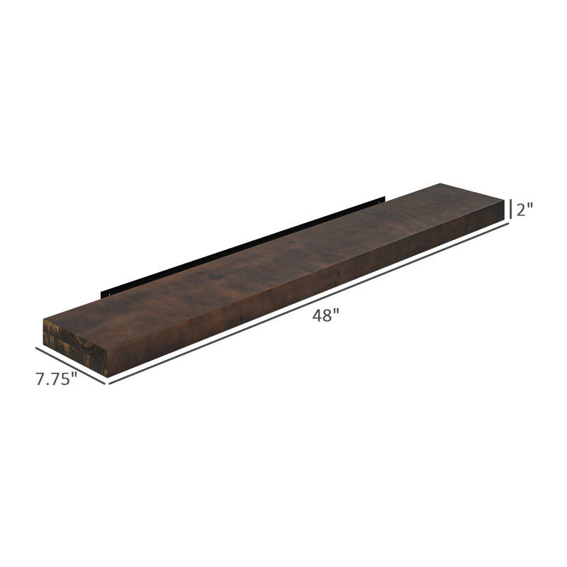 48 Inch Floating Fireplace Mantel Shelf, Solid Fir Wood Farmhouse Wall Mounted Shelf With Metal Bracket, Handmade Heavy Duty Display Shelf, Walnut Brown
