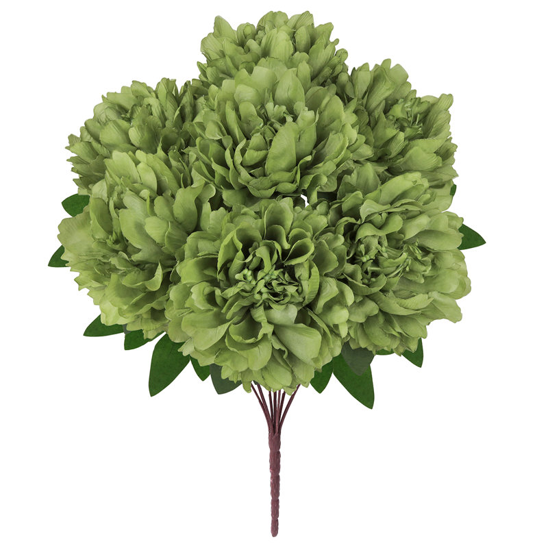 Artificial Hybrid Peony Flower Stem Bush Bouquet, Vert olive