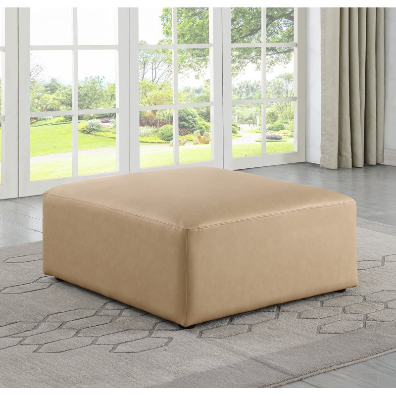 Iyonnie Upholstered Ottoman, Tan Vegan Leather