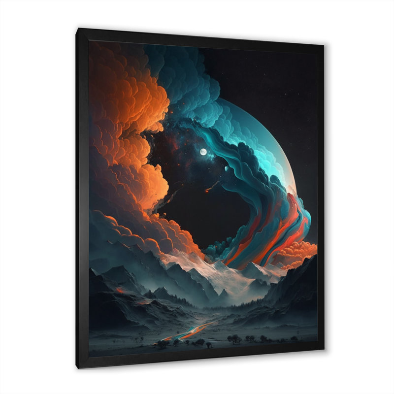 «Futuristic Landscape Galaxy I», reproduction sur toile, H 20 po x l 12 po x P 1 po, Cadre photo noir