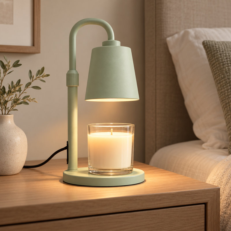 Lampe chauffe-bougie avec minuterie et variateur, brûleur à cire pour bougies parfumées en pot, cadeau de pendaison de crémaillère pour femme, hauteur réglable, pour chambres, cuisine ou bureau, décoration esthétique (vert métallique)