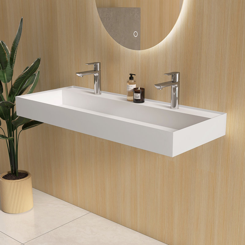 Lavabo de salle de bain mural 47 "avec double trou pour robinet de salle de bain mural