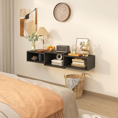 Floating TV Stand Wall Mounted With Power Outlet,Modern W...