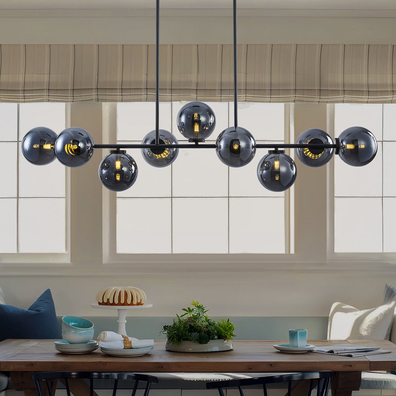 Lustre à bulles en verre spoutnik linéaire moderne à 9 lumières Holmesfield, Noir