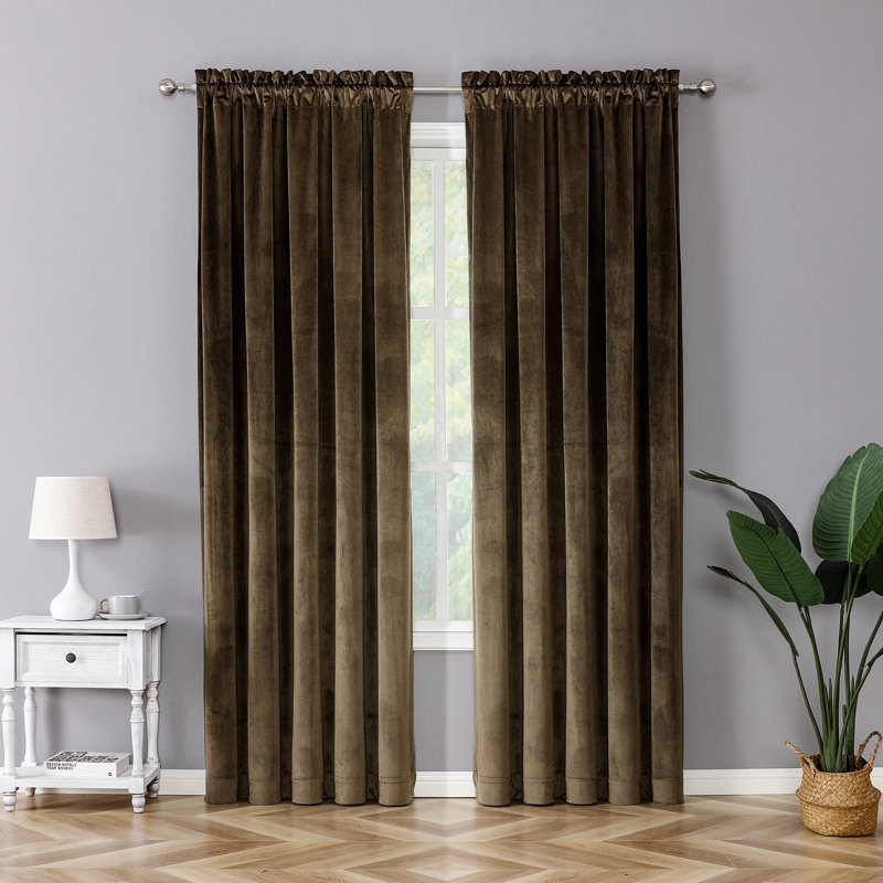 Lateek Velvet Semi Sheer Curtain Pair, Taupe