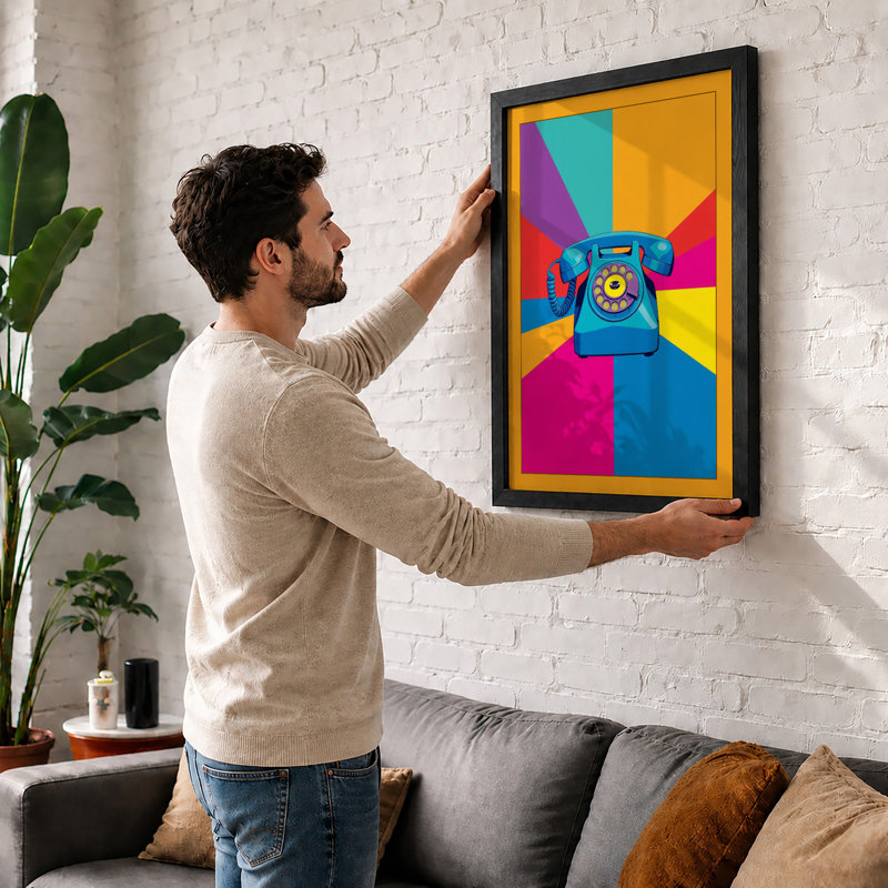 Telephone Pop Art - Framed Print, Walnut, A4 - 29.7 x 21.0 cm
