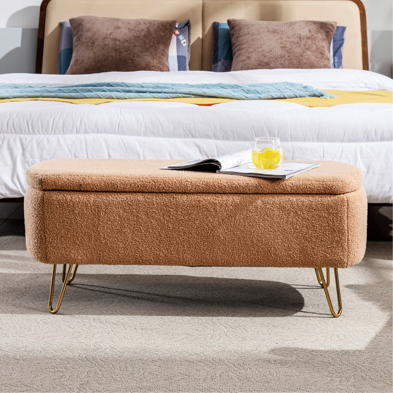 Banc de rangement en fausse fourrure Camel