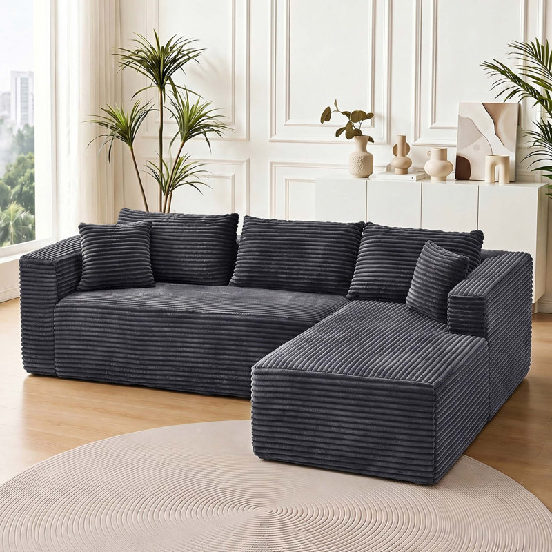 Canapé d'angle Cloud de 105 pouces avec poche de rangement et design modulaire, Tissu gris, Orienté à droite
