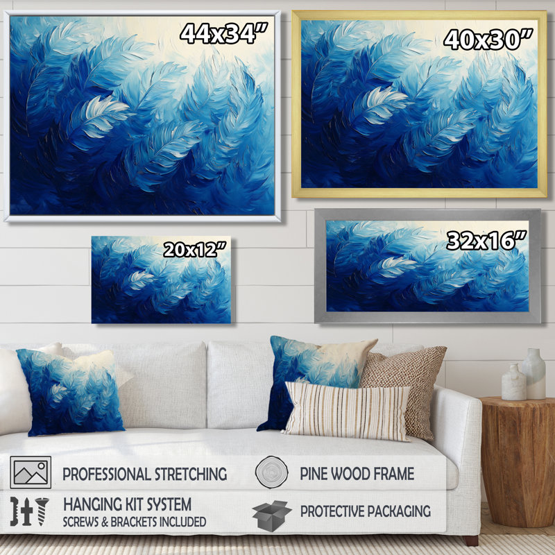 «Palms In Velvet Blue Harmony III - Feathers», art sur toile, 24" H x 32" W, Toile tendue, Ne s’applique pas