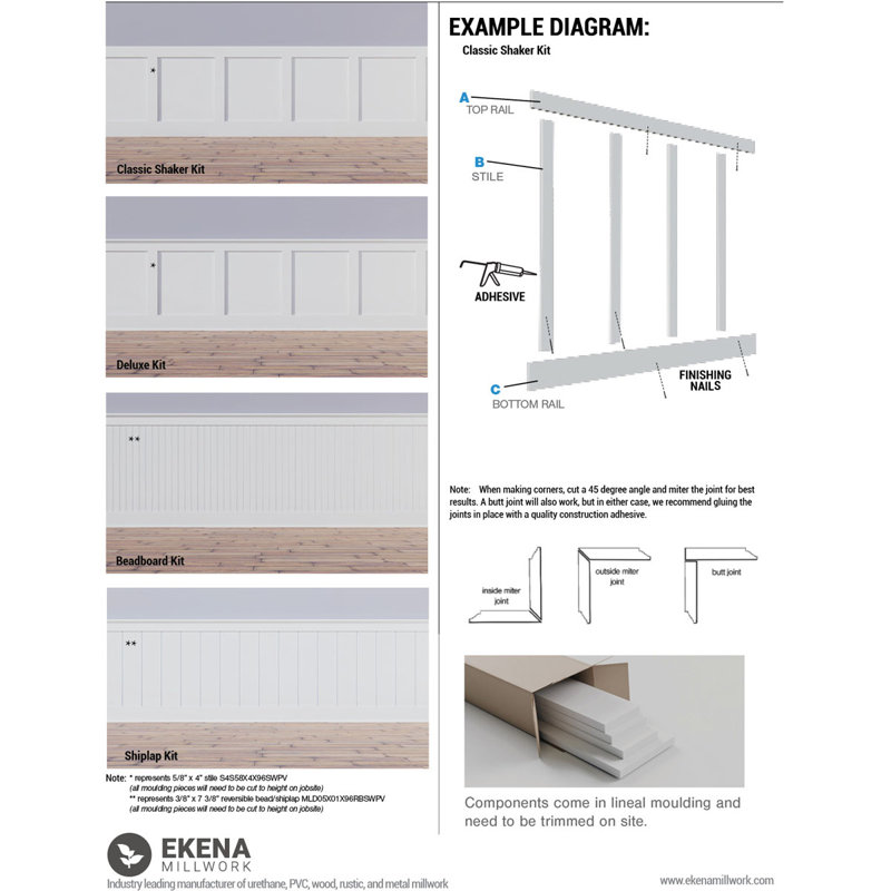 Deluxe Shiplap with a Nickel Gap 8' Length PVC Wainscoting Kit, 40"