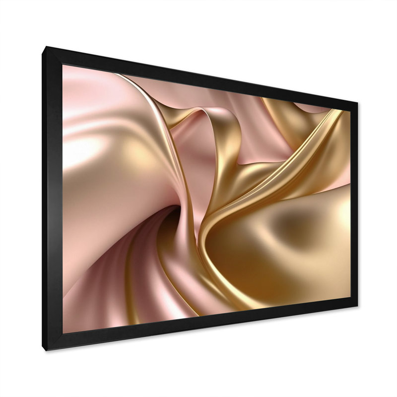 Minimal liquide or et vagues taupe VII 21, Cadre noir, H 12 po x l 20 po x P 1 po