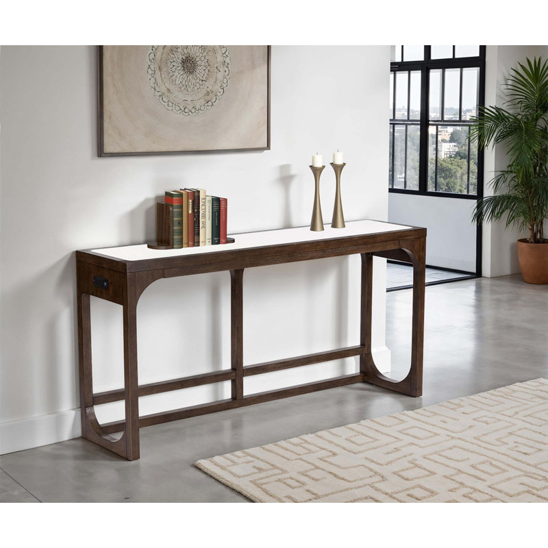 Table de canapé transitionnelle avec plateau en quartz et ports de charge USB