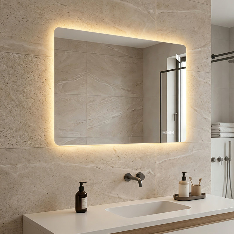 Miroir de salle de bain à DEL avec éclairage 3 couleurs à intensité variable, antibuée HD, fixation murale, 24" x 32"
