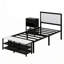 Lit plateforme en métal avec tablettes de rangement à deux niveaux, armoire de rangement en bois-1746620121-1762047301