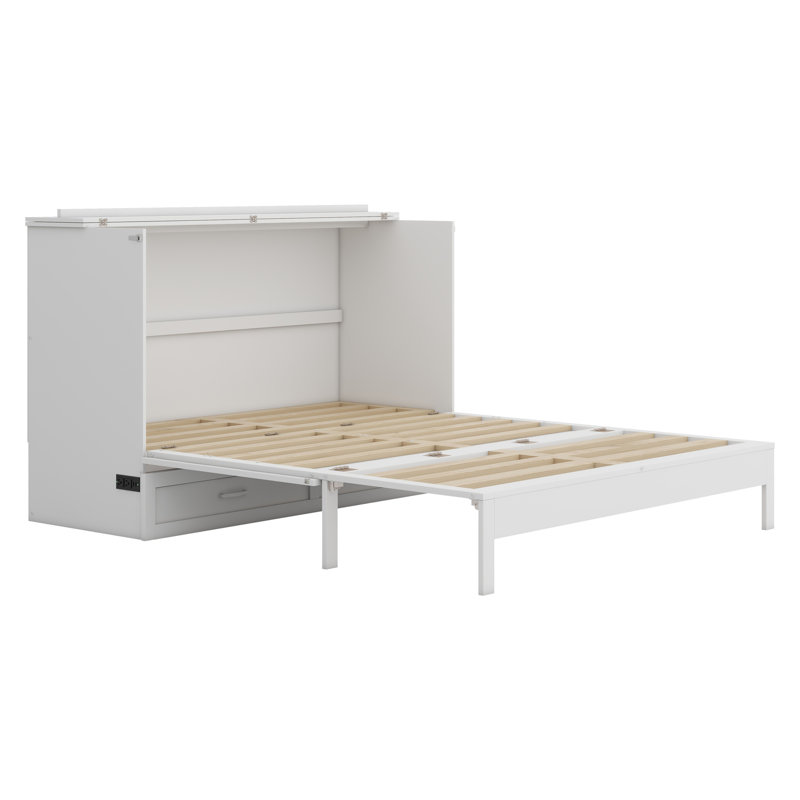 Lit escamotable avec grands tiroirs Murphy, Double, Blanc