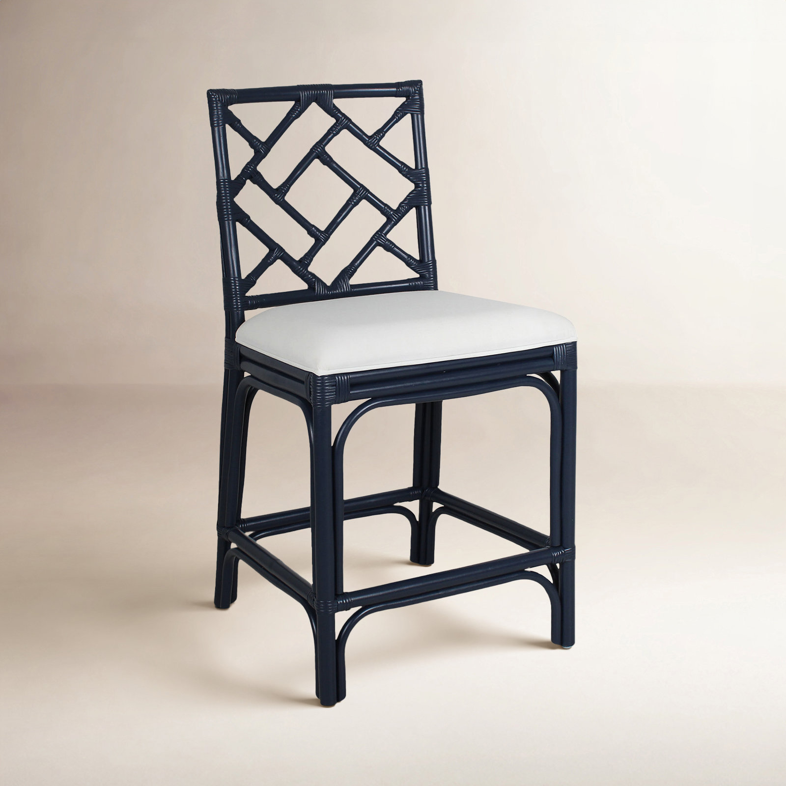 Fulton Bar and Counter Stool, Counter Stool (24" Seat Height), White Seat / Navy Frame