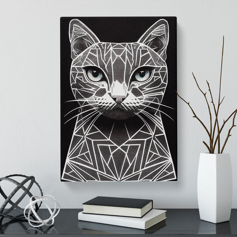 CAN-V0523-376X Cat Geometric - Wrapped Canvas Print, 50cm H x 35cm W x 3cm D