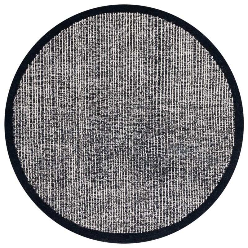 Tapis en laine / coton touffeté à la main Metro en ivoire / noir, Rond 6 pi