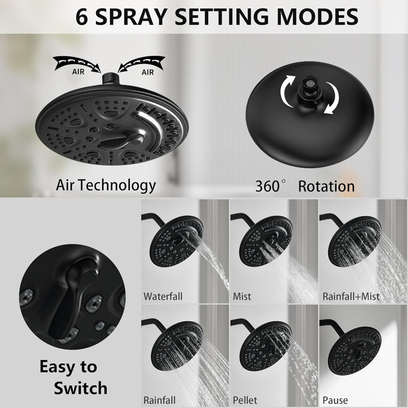 Matte Black Stainless Steel Multi-Head Rain Shower System