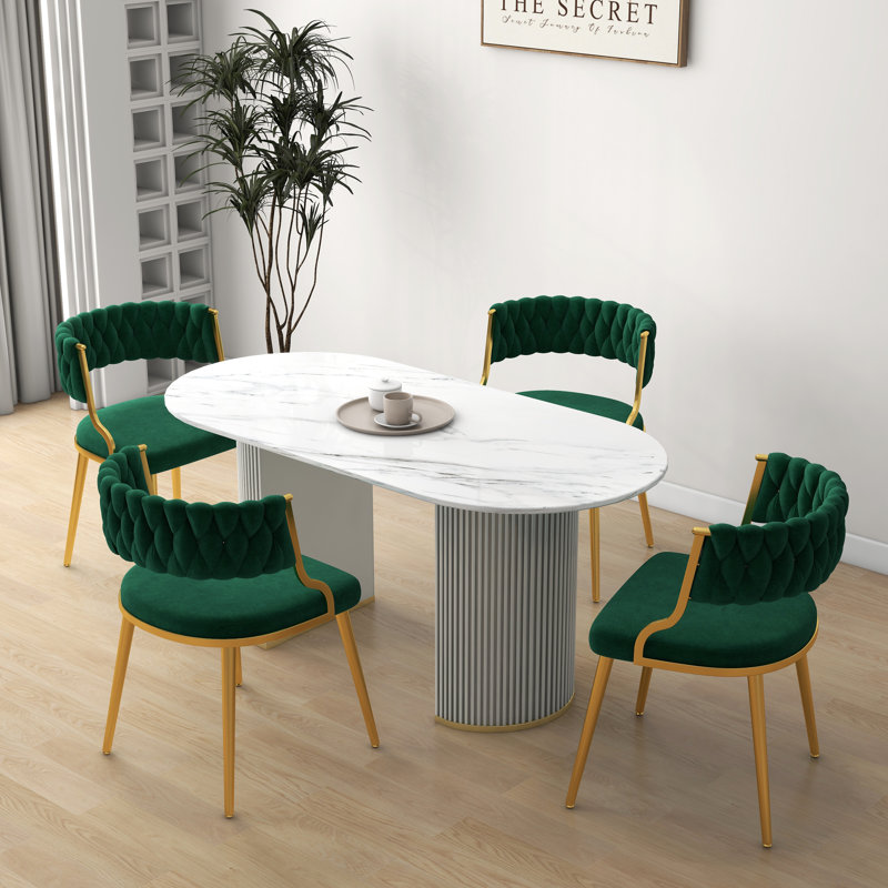 Ginko Tufted Velvet Dining Chair, Dark Green, 4