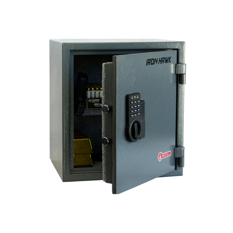 Midsize Office Safe - Robust Steel Construction, Gray, 11.76 In. Deep, 14.56 Wide, 16.06 High, 56.67 Lb Heavy Steel, Gray Colored, Depth Measurement, Width Height Weight Measurement