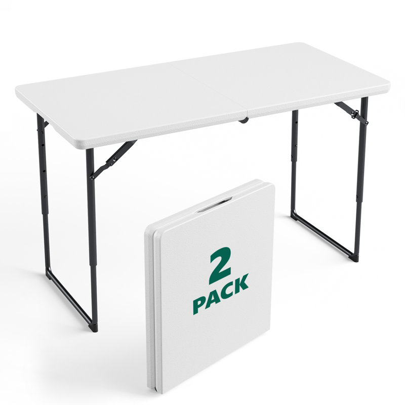 Table pliante à hauteur réglable de 4 pi, table pliante robuste en plastique avec poignée 300 lb
