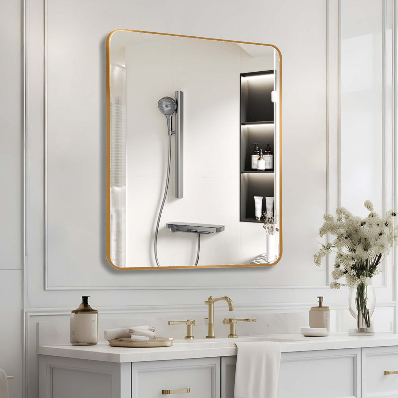 Miroir mural pour salle de bain, 36 po x 30 po, Doré, Rectangulaire
