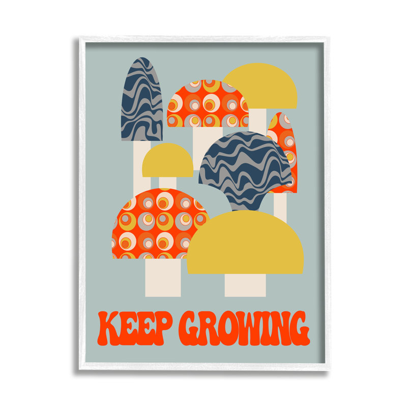 Bb-079 - «Keep Growing Retro Mushroom», encadré sur bois, H 30 po x l 24 po x P 1,5 po