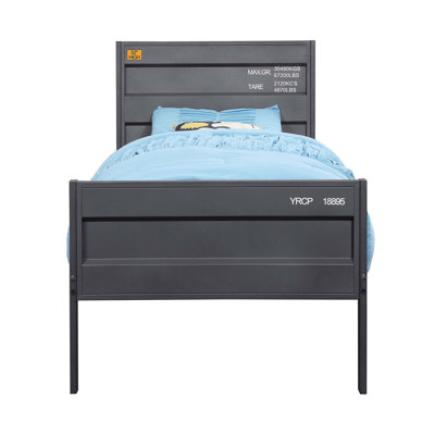 Stylish Gunmetal Full Platform Bed with Panel - Style Headboard and Footboard, Offering Modern Design and Convenience for a Comfortable Sleep.