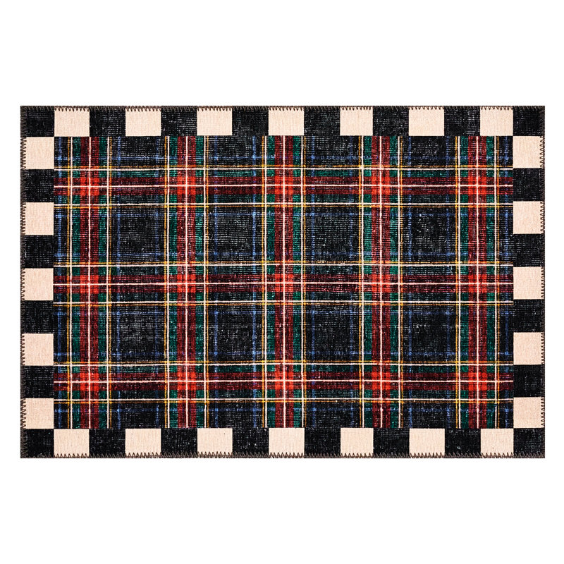 Stewart Tartan Black Washable Rug, Rectangle 2' x 3'