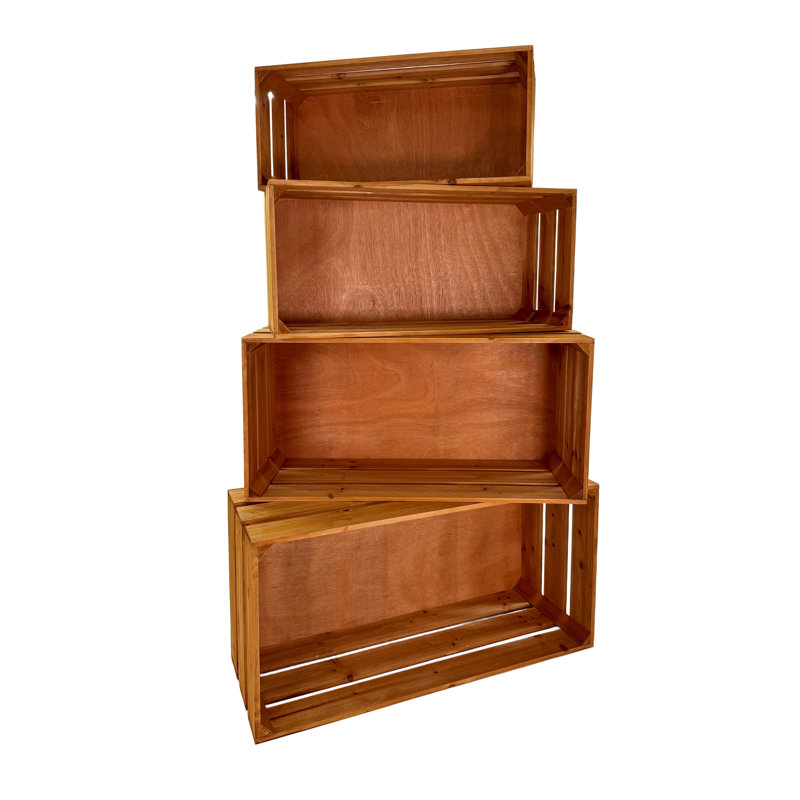 Ensemble de boîtes de rangement rectangulaires en pin 4 pièces