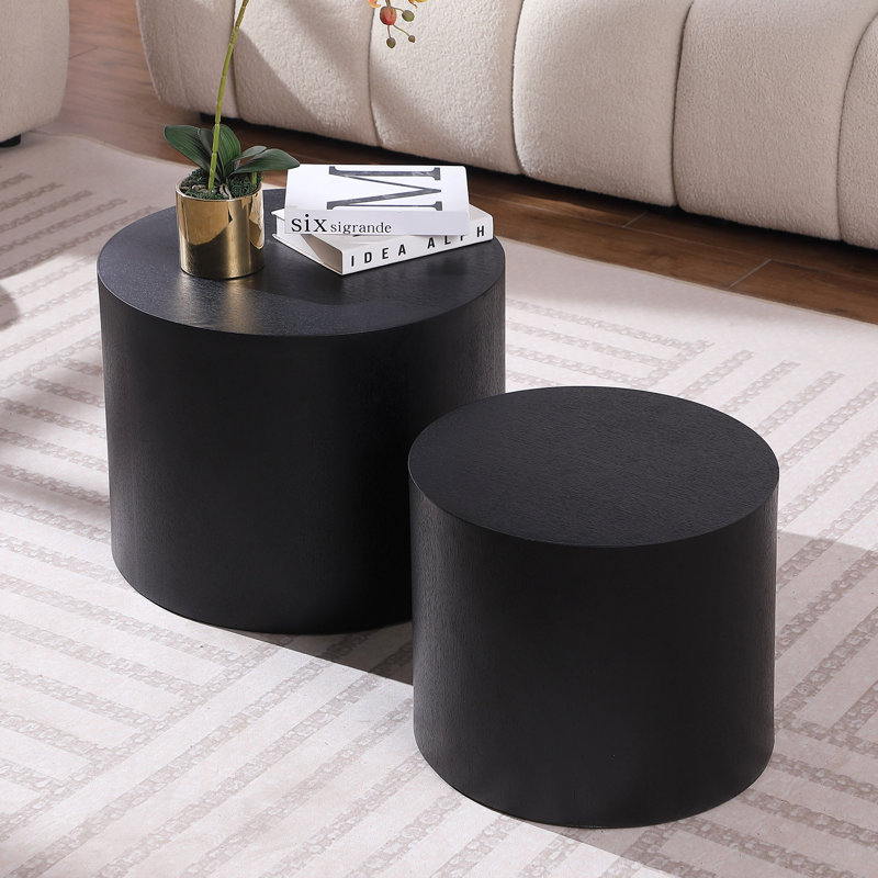 MDF With Veneer Side Table/ Coffee Table/ End Table/ Nesting Table Set Of 2 For Living Room, Office, Bedroom, Matte Black