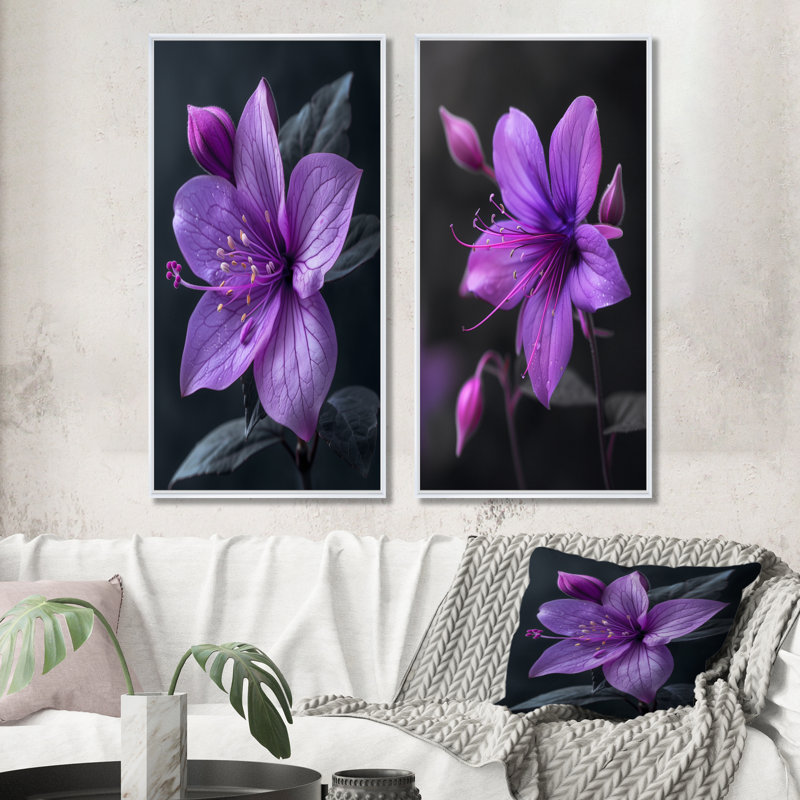 Mauve gris Moody Muse fuchsia I - ensemble d'art mural fuchsia 2 pièces, H 32 po x l 32 po, Impression encadrée, Blanc