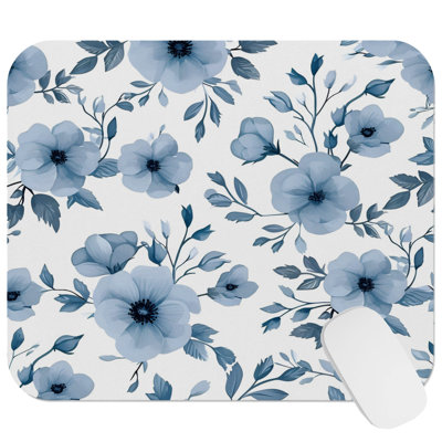Floral Blue Flower Pattern V Cottage & Cottagecore Gaming Cute Office Laptop Desk Pad Gift Mat Square Rectangle Non-Slip Mousepad