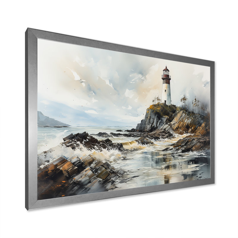 «Coastal Light House Scenery Minim 8E23Fffd», reproduction sur toile, Cadre de coin argenté fermé, H 16 po x l 32 po x P 1 po