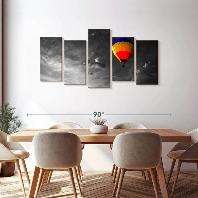 Montgolfière sur toile, ensemble de 5 pièces, H 74 po x l 37 po x P 1,25 po