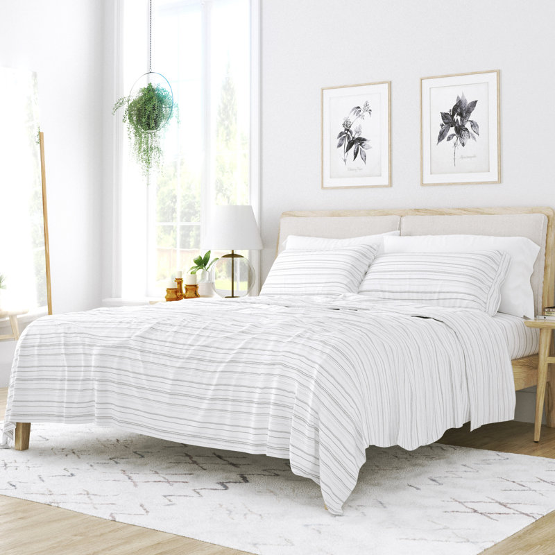 Gray Cotton Flannel Full Size Weathered Stripe Sheet Set