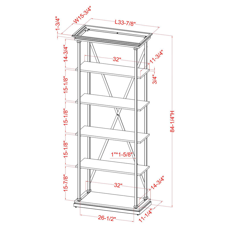 Calton 84.25" H x 33.88" W Steel Etagere Bookcase, Black/Antique White