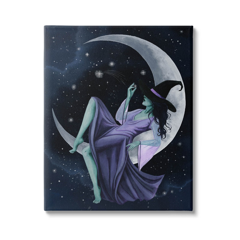 «Witch Relaxing Crescent Moon», art mural par Grace Popp, H 20 po x l 16 po x P 1,5 po