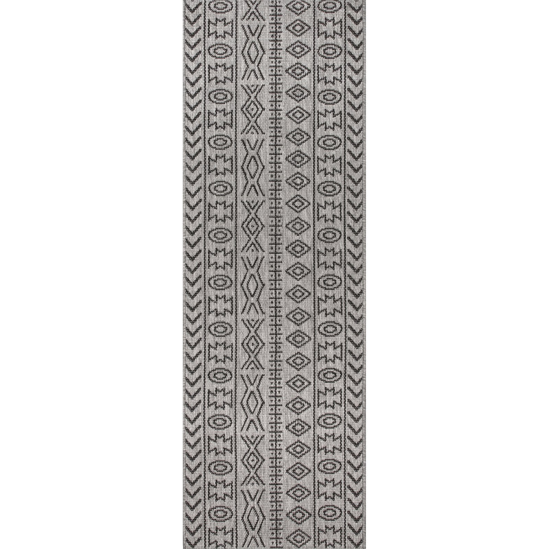 Tapis d'intérieur / extérieur à motif géométrique gris Kory, Tapis de couloir 2 pi x 8 pi