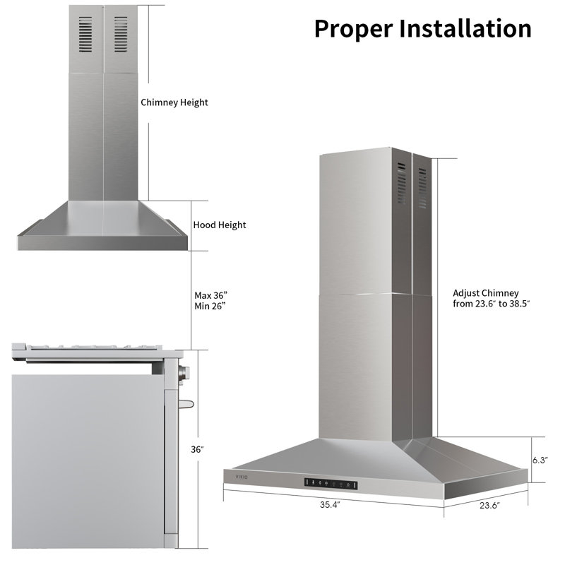 VIKIO 500 CFM Convertible Island Range Hood with 4 LED Lights ,Gesture Control and Carbon Filters, Stainless Steel, 36"
