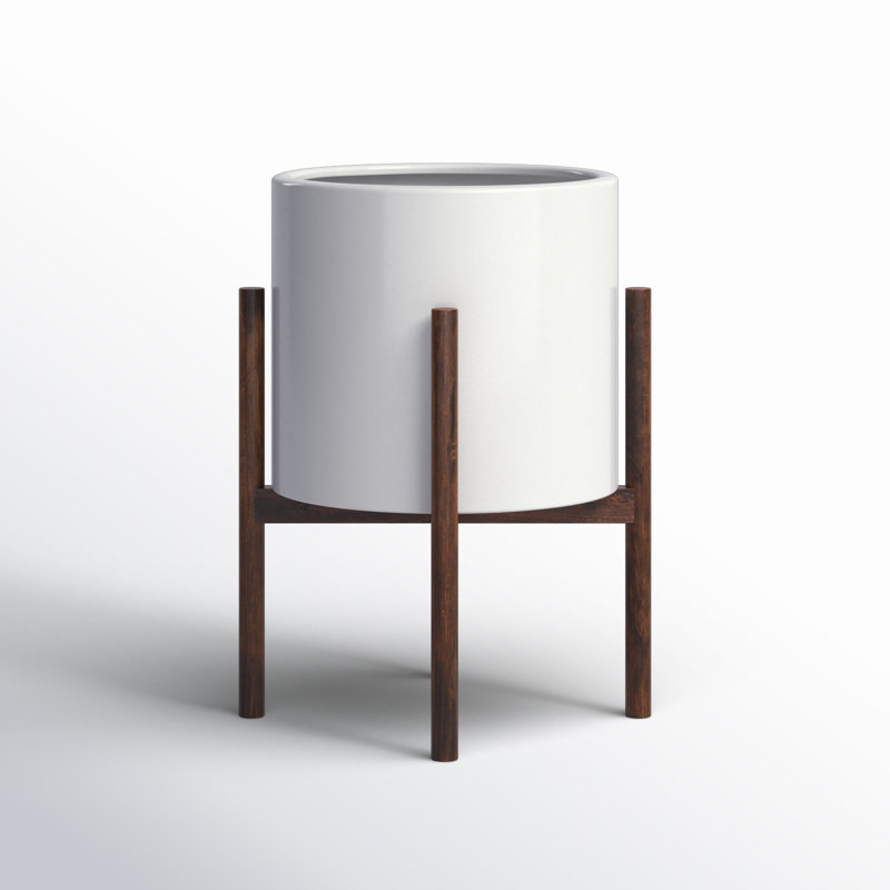 Isabelle Handmade Pot Planter, White/Dark Walnut, 23" H X 15.5" W X 15.5" D