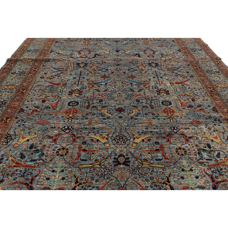 Tapis traditionnel bleu clair et bleu 10 x 14 Anatolian