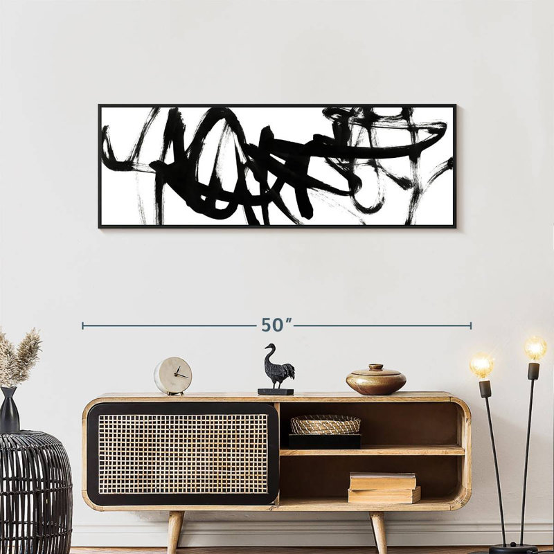 Blanc à noir Willmar V, 46 po x 16 po, Cadre flottant noir