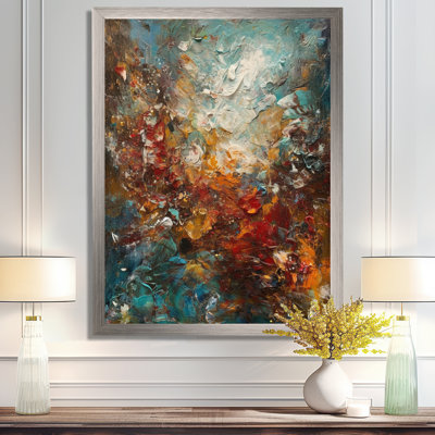 Autumn Bliss Afternoon Abstract Red Orange Blue I - Abstract Painting Framed Prints